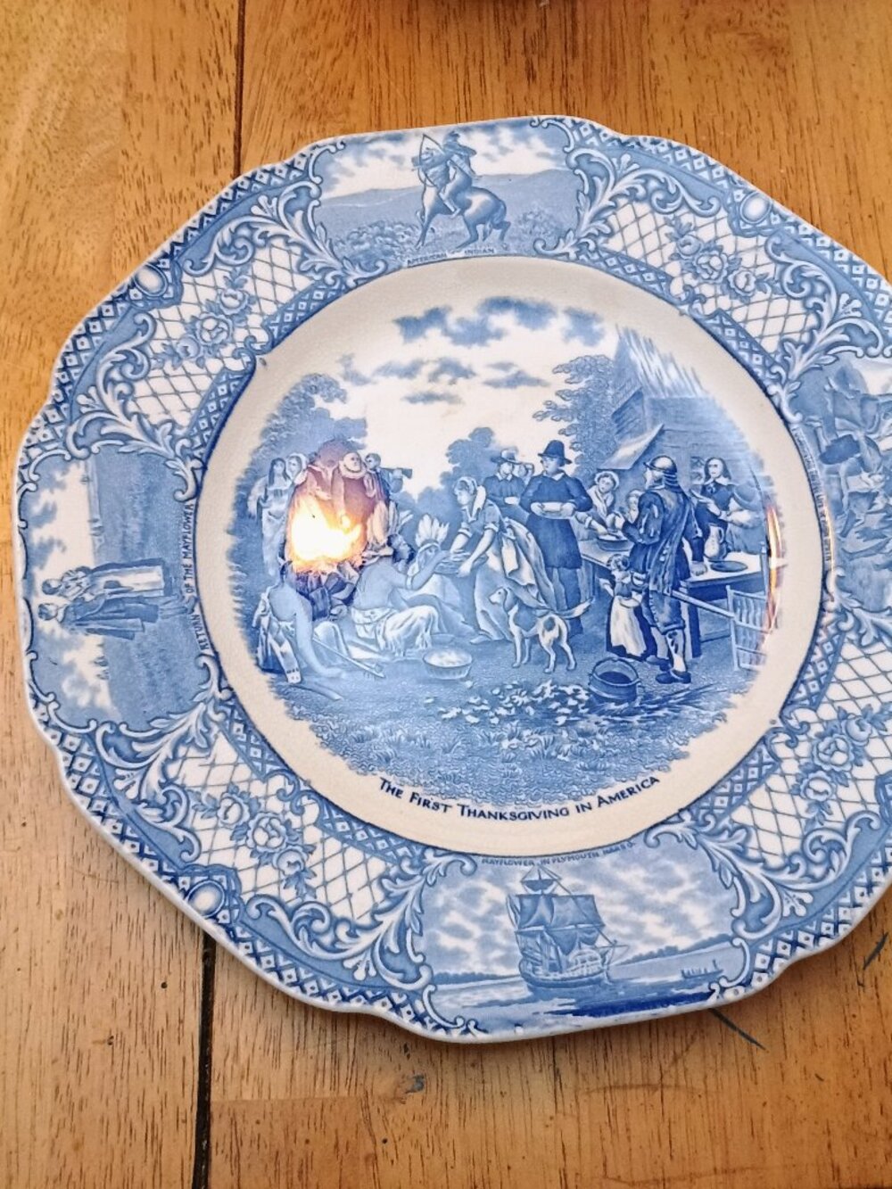 vintage Crown Ducal "Colonial Times" blue transferware dinner plate
